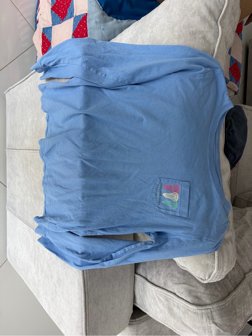 Vineyard Vines Light Blue Long-Sleeve Pocket Tee with Multicolor Heart Detail